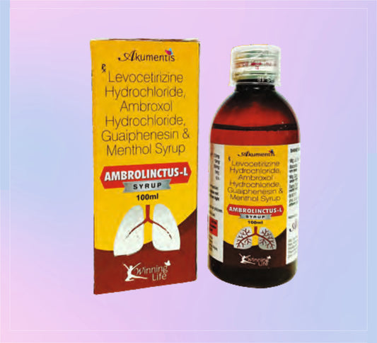 Ambrolinctus-L Syrup 100Ml 1x100ML Levocetirizine 2.5 Mg + Ambroxol 15 Mg + Guaifenesin 50 Mg + Menthol 1 Mg   by Akumentis