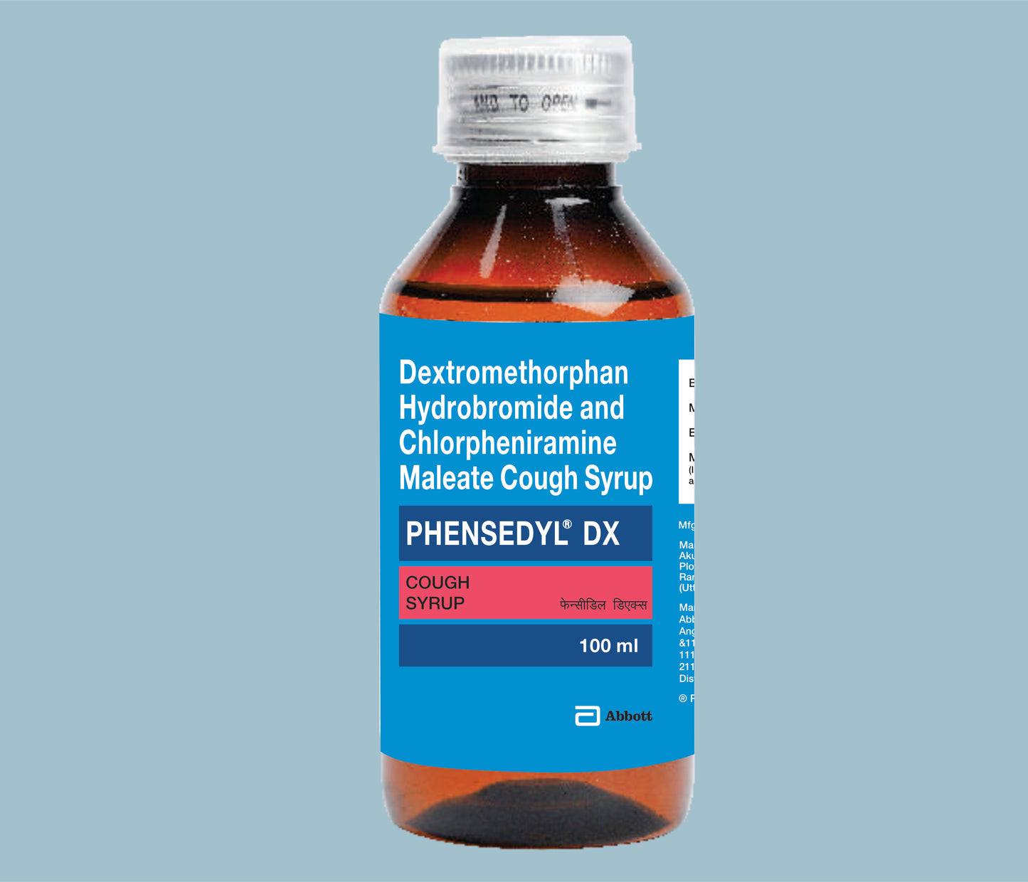 Phensedyl DX Syrup (New) 100ml (100ml) (Dextromethorphan Hydrobromide 10mg, Chlorpheniramine Maleate 2mg) by Abbott