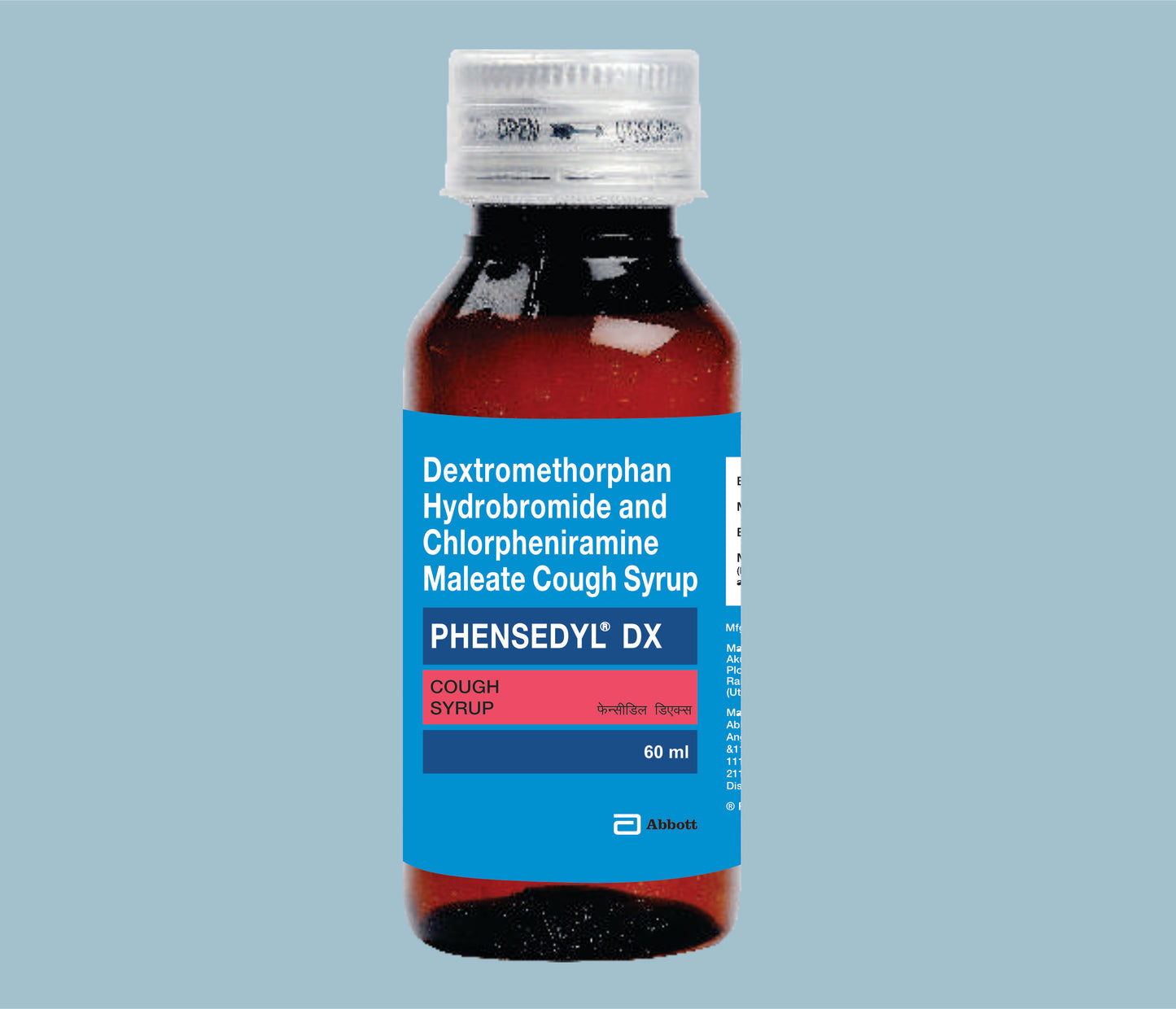 Phensedyl DX Syrup (New) 60ml Dextromethorphan Hydrobromide 10mg, Chlorpheniramine Maleate 2mg by Abbott
