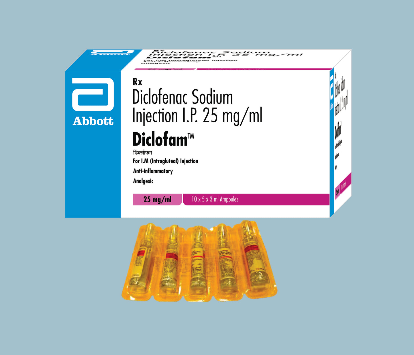 Diclofam Injection 3ml (3 ml) (Diclofenac Sodium 25mg & Benzyl Alcohol 4.0% v/v) by Abbott