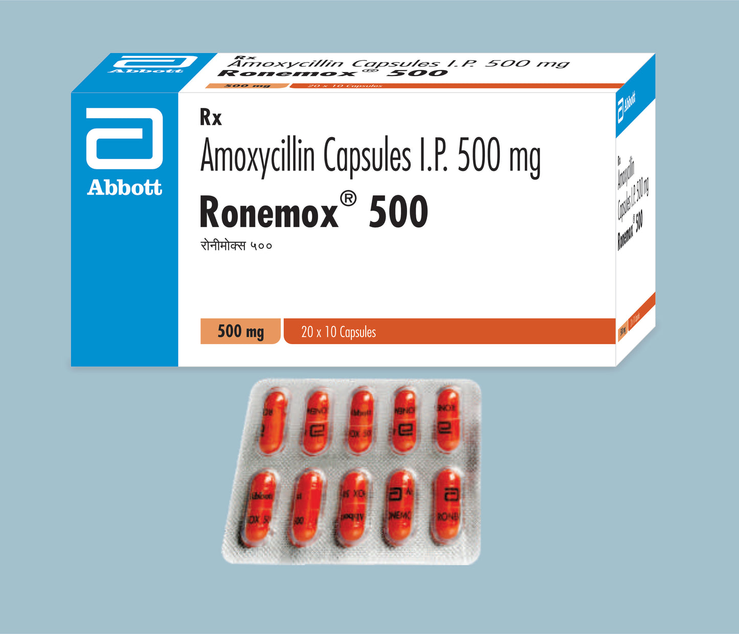 Ronemox 500 Capsules (10Caps) (Amoxycillin Capsules 500mg) by Abbott