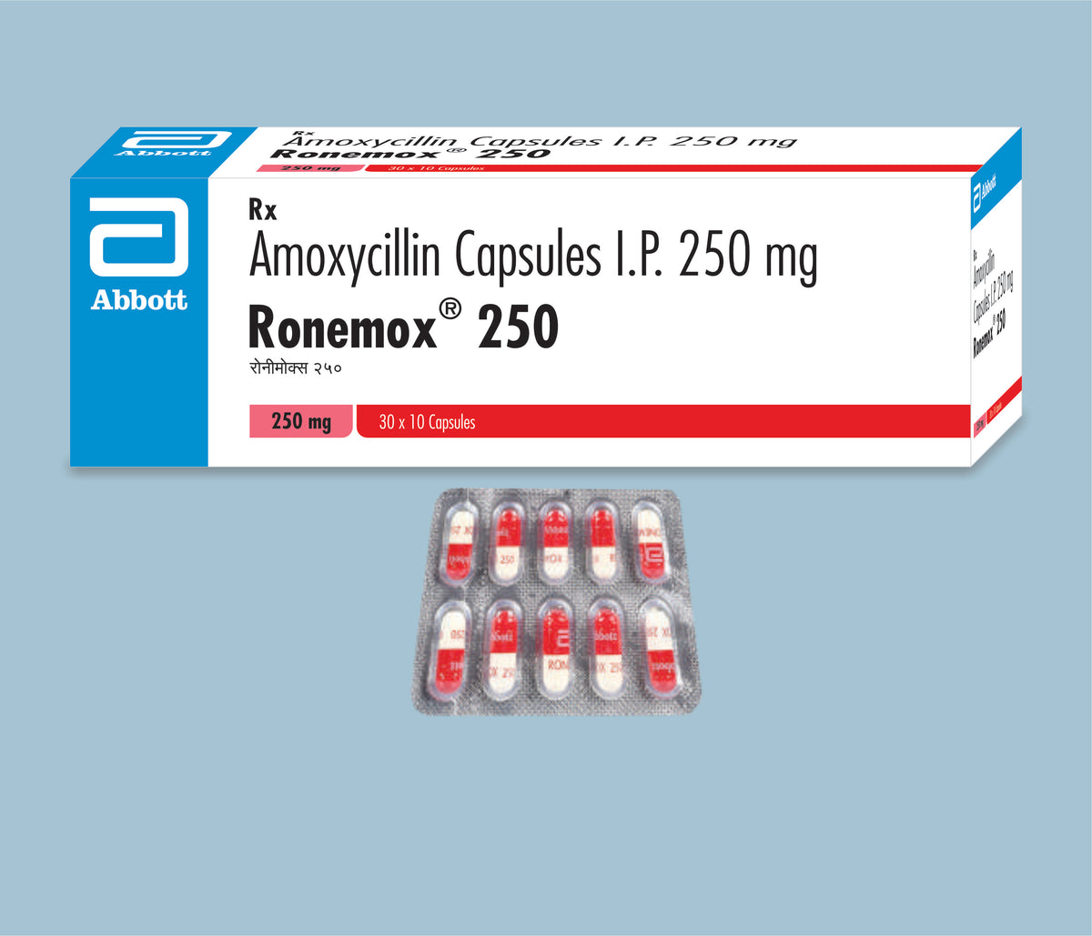 Ronemox 250 Capsules 10's (50x30x10's) Amoxycillin 250 mg Cap by Abbott