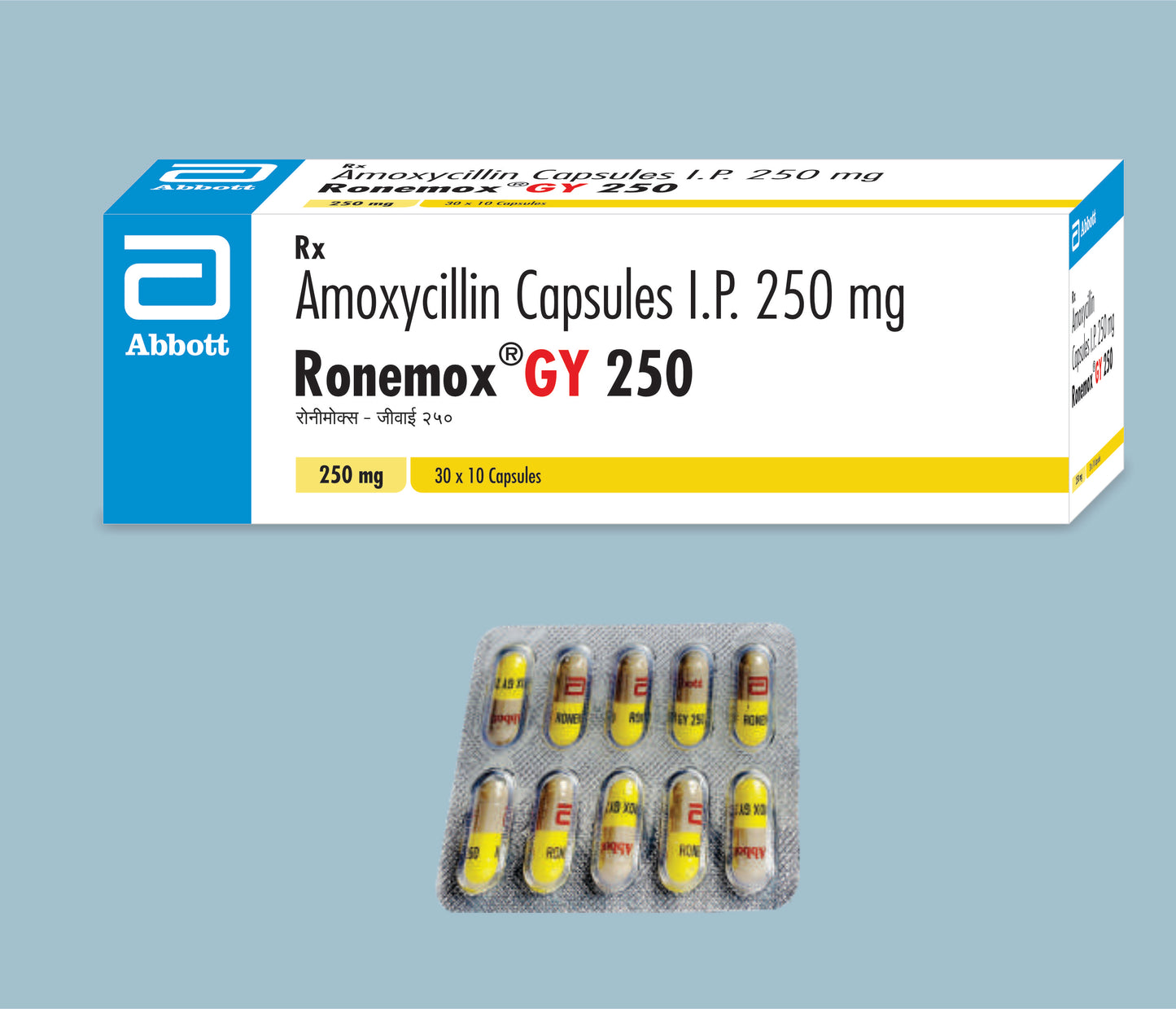 Ronemox GY 250 Capsules (10Caps) (Amoxycillin Capsules 250mg) by Abbott