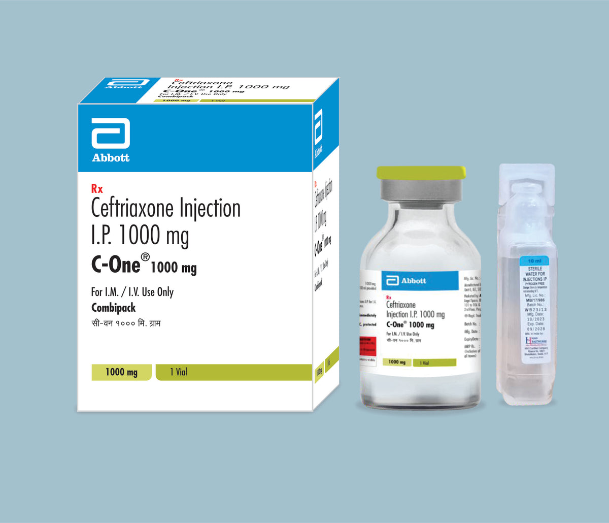 C-One 1000mg Injection (16x25x1g m) Ceftriaxone 1000 mg Inj by Abbott