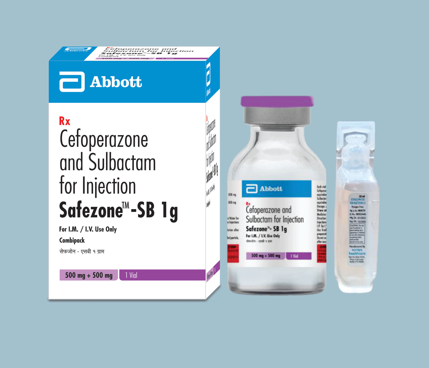 Safezone SB 1g Injection (Vial + wfi) (Cefoperazone 500mg & Sulbactam 500mg) by Abbott