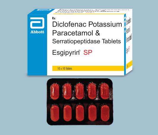 Esgipyrin SP Tablets 10Tabs Diclofenac Potassium 50mg, Paracetamol 325mg & Serratiopeptidase 10mg by Abbott