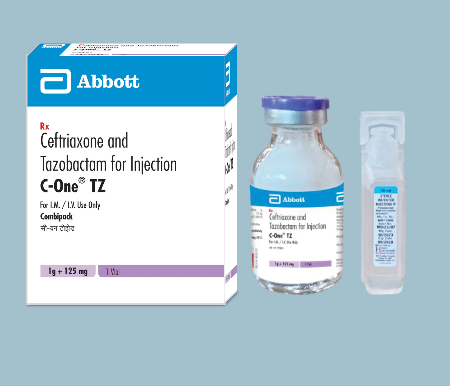 C-One TZ 1.125g Injection (Vial+wfi) (Ceftriaxone 1000mg & Tazobactam 125mg) by Abbott