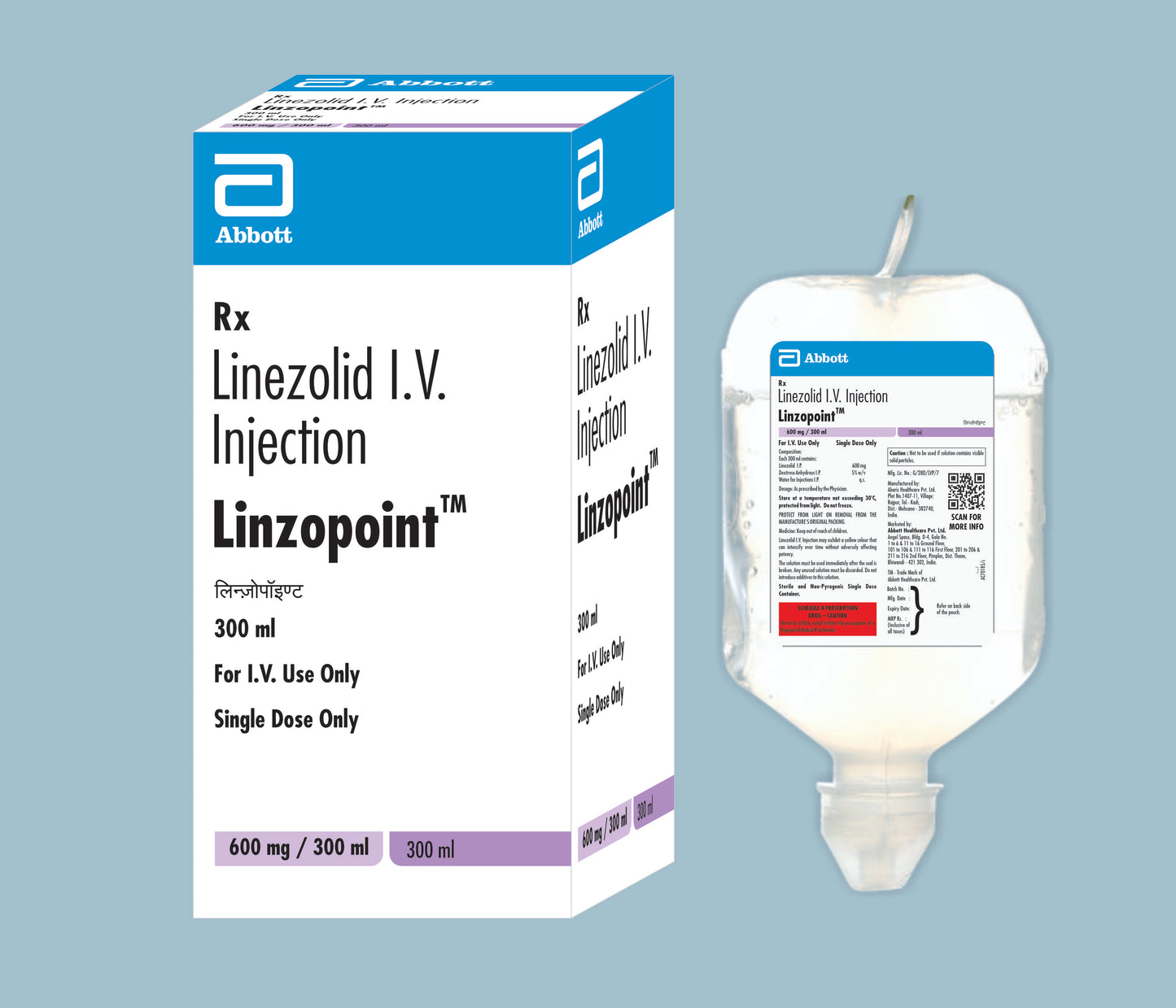 Linzopoint IV 300ml Linezolid 600mg & Dextrose Anhydrous 5.0% w/v by Abbott