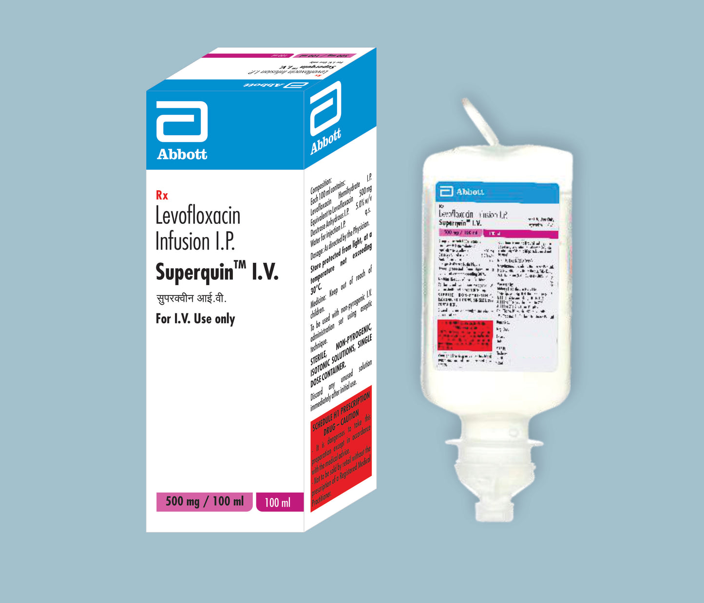 Superquin IV 100ml Levofloxacin 500mg & Dextrose Anhydrous 5.0% w/v by Abbott
