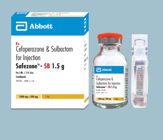 Safezone SB 1.5gm Injection Vial+wfi Cefoperazone 1000mg & Sulbactam 500mg by Abbott