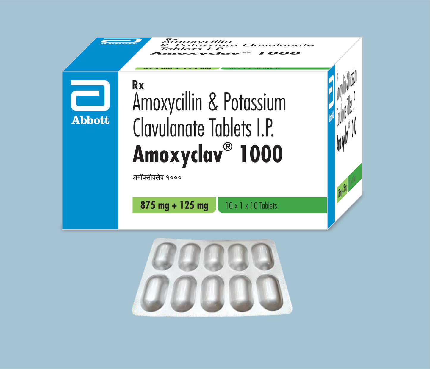 Amoxyclav 1000 Tablets 10Tabs Amoxycillin 875mg, Potassium Clavulanate 125mg by Abbott