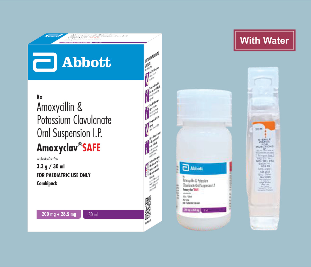 Amoxyclav DS WFI Dry Syrup (20x10x30ml) Amoxycillin 200 mg, Potassium Clavulanate 28.5 mg Dry Syr by Abbott
