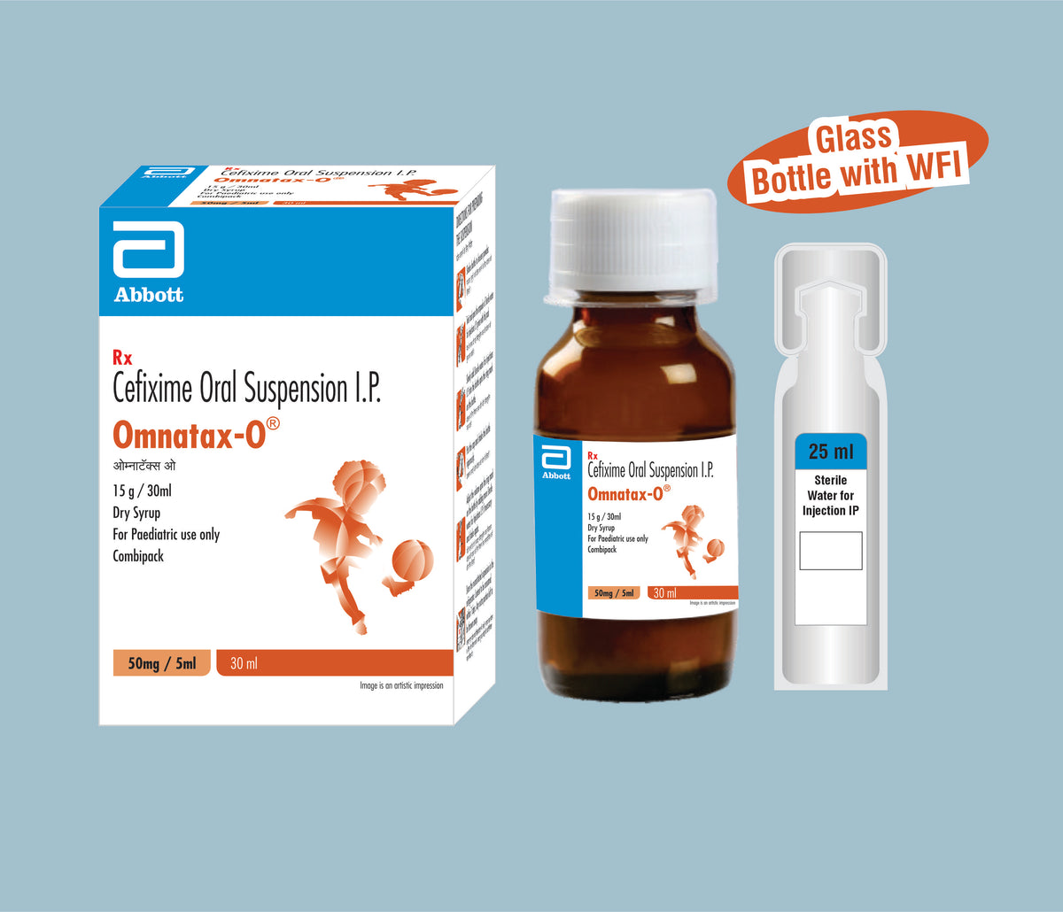 Omnatax O Dry syrup Glass Bottle with WFI (12x10x30mi) Cefixime 50 mg Dry Syr by Abbott
