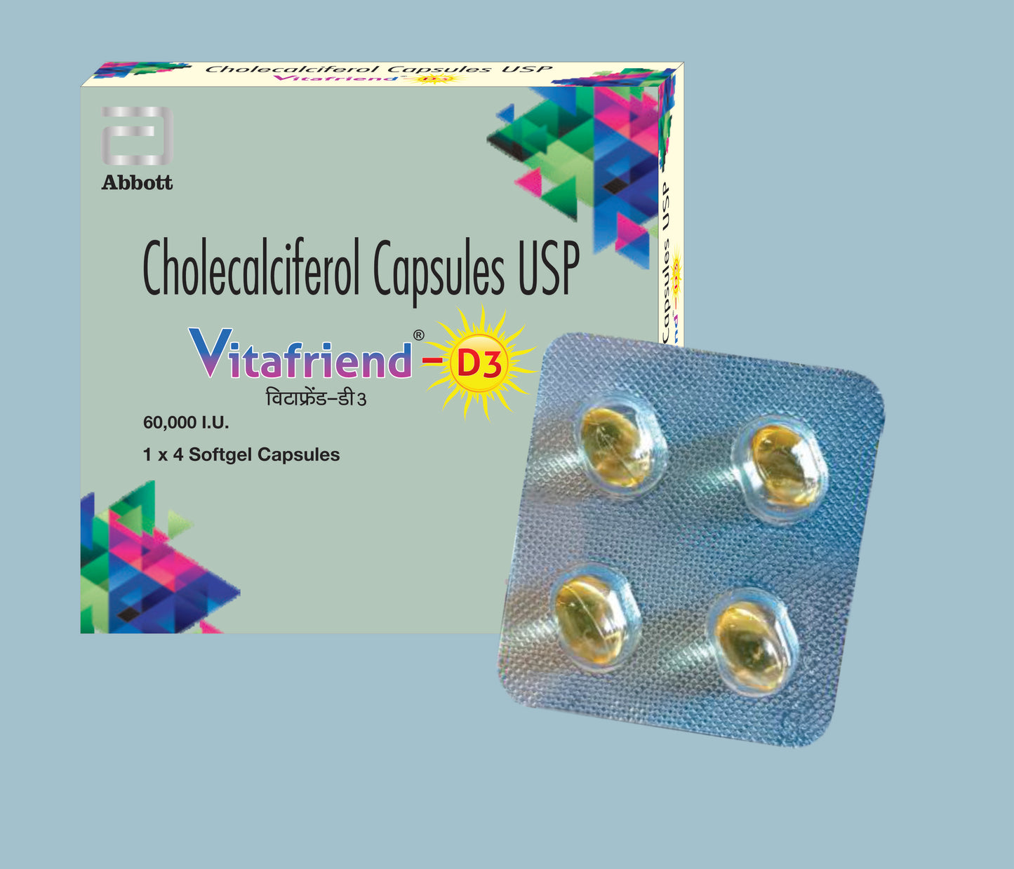 Vitafriend D3 Softgel Capsules 4Caps Cholecalciferol (Vitamin D3) 60,000 I.U. by Abbott