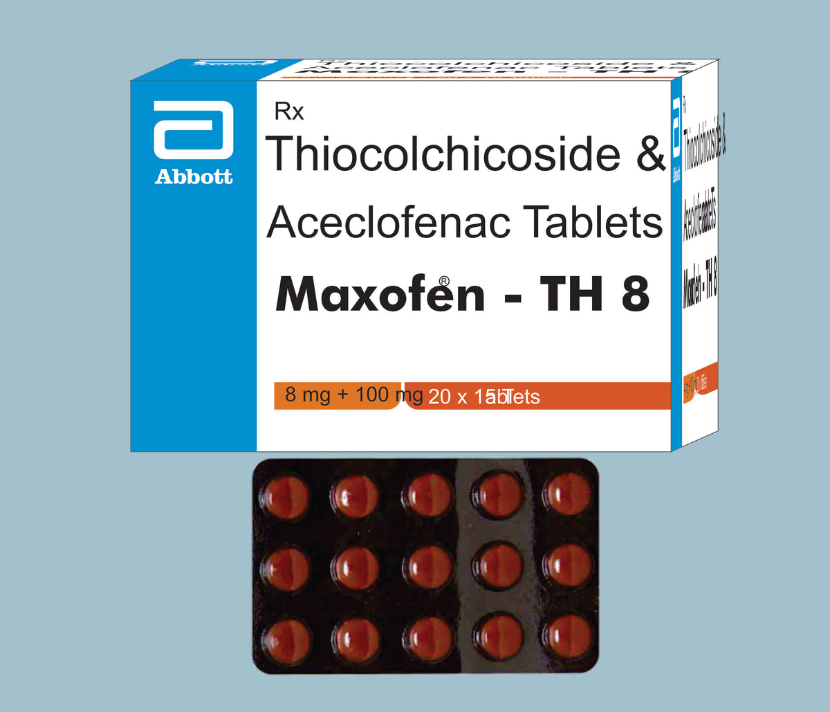 Maxofen-TH 8 Tablets (50x20x15's) Thiocolchicoside 8 mg, Aceclofenac 100 mg Tab by Abbott