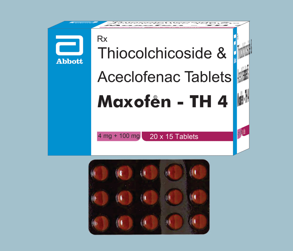Maxofen-TH 4 Tablets (50x20x15's) Thiocolchicoside 4 mg, Aceclofenac 100 mg Tab by Abbott