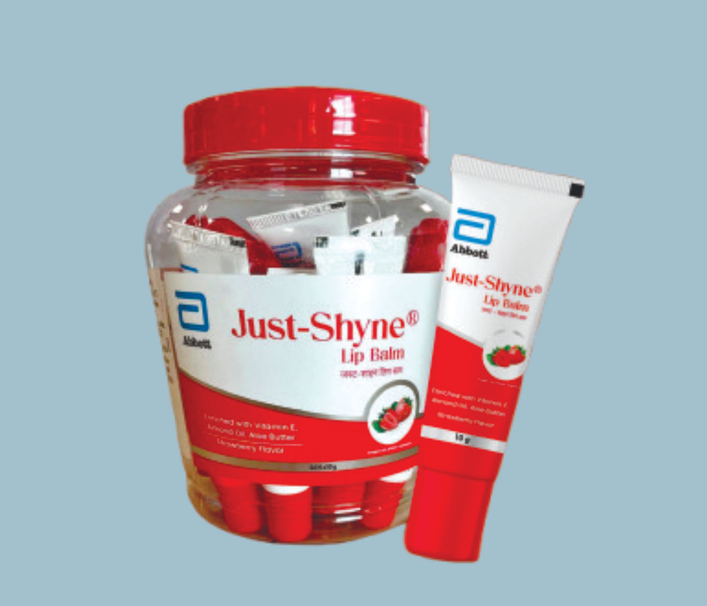 Just Shyne Lip Balm 10g Enriched with Vitamin E, Almond Oil, Aloe Butter (Strawberry Flavor) by Abbott