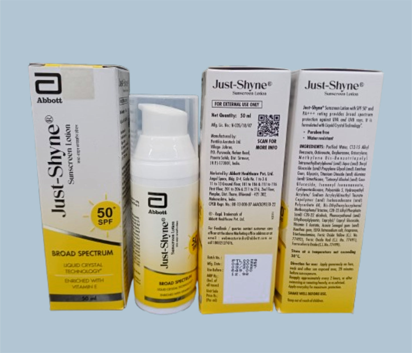 Just - Shyne Sunscreen Lotion (50ml) (Enriched with Vitamin E (SPF 50+)) by Abbott