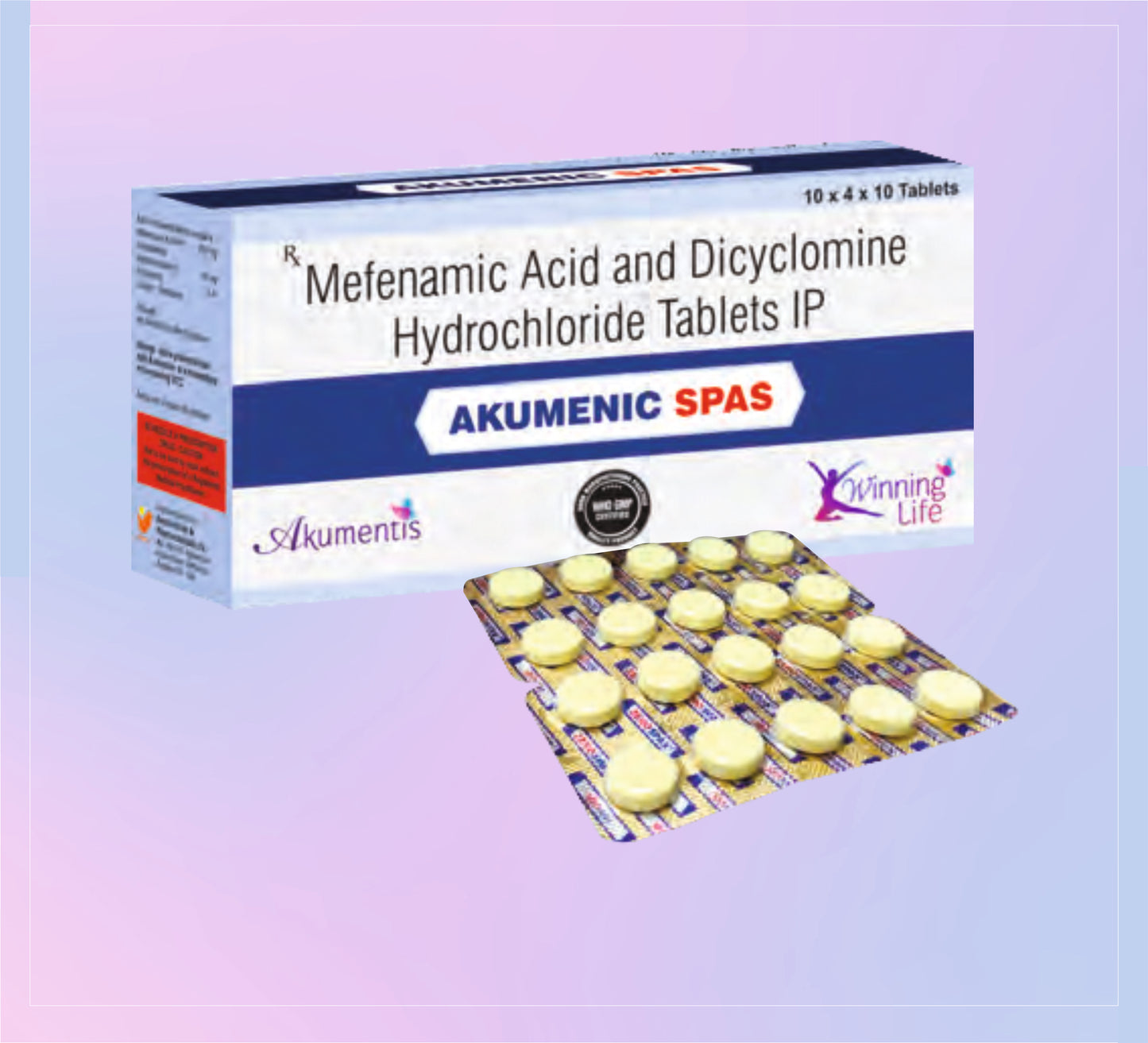 Akumenic Spas Tab (Bl) 10X4X10 10x4x10 Mefenamic Acid 250 Mg + Dicyclomine 10 Mg by Akumentis