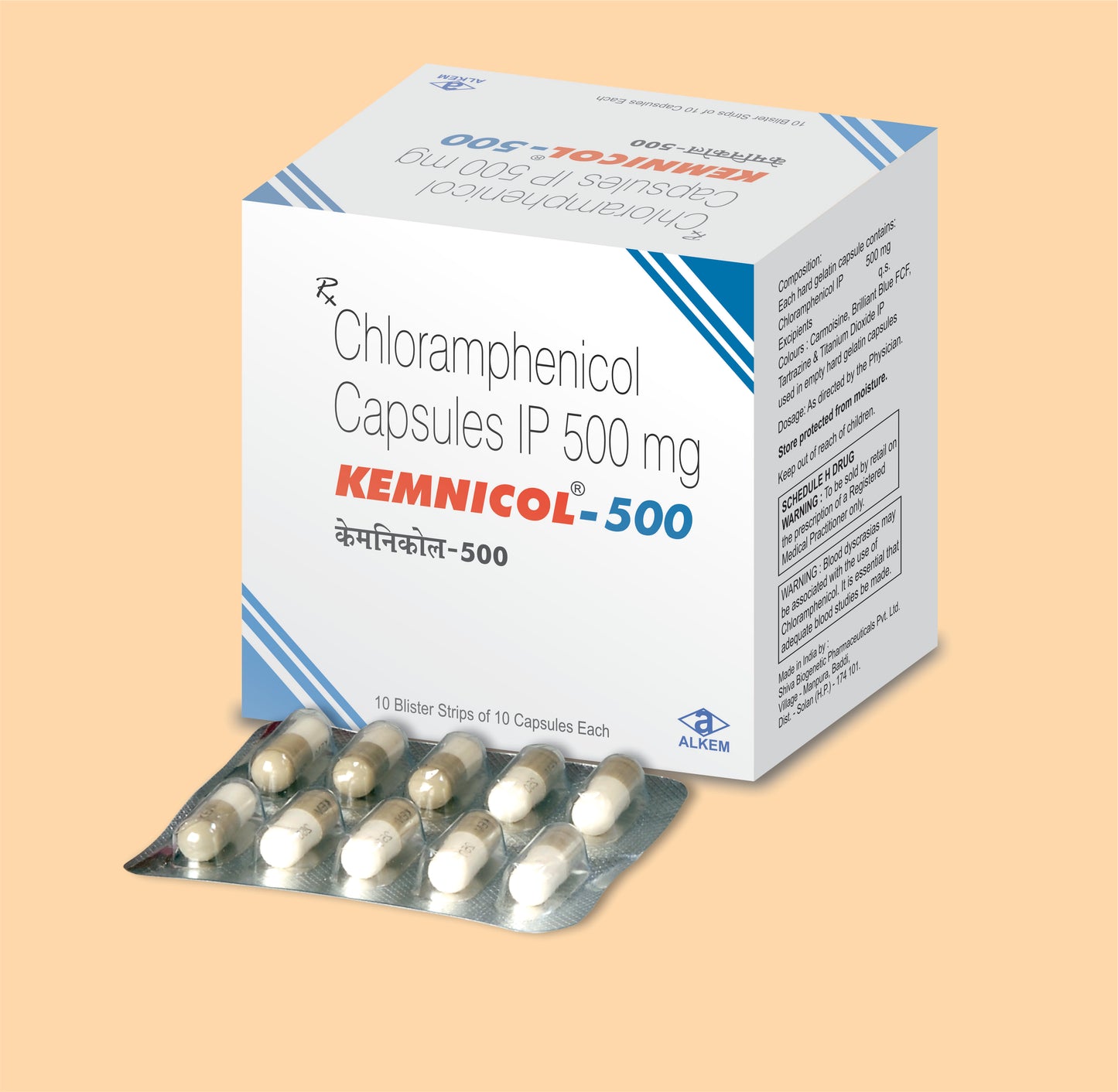 KEMNICOL 500 CAPSULES (10'S) (10'S Chloramphenicol 500 mg by Alkem
