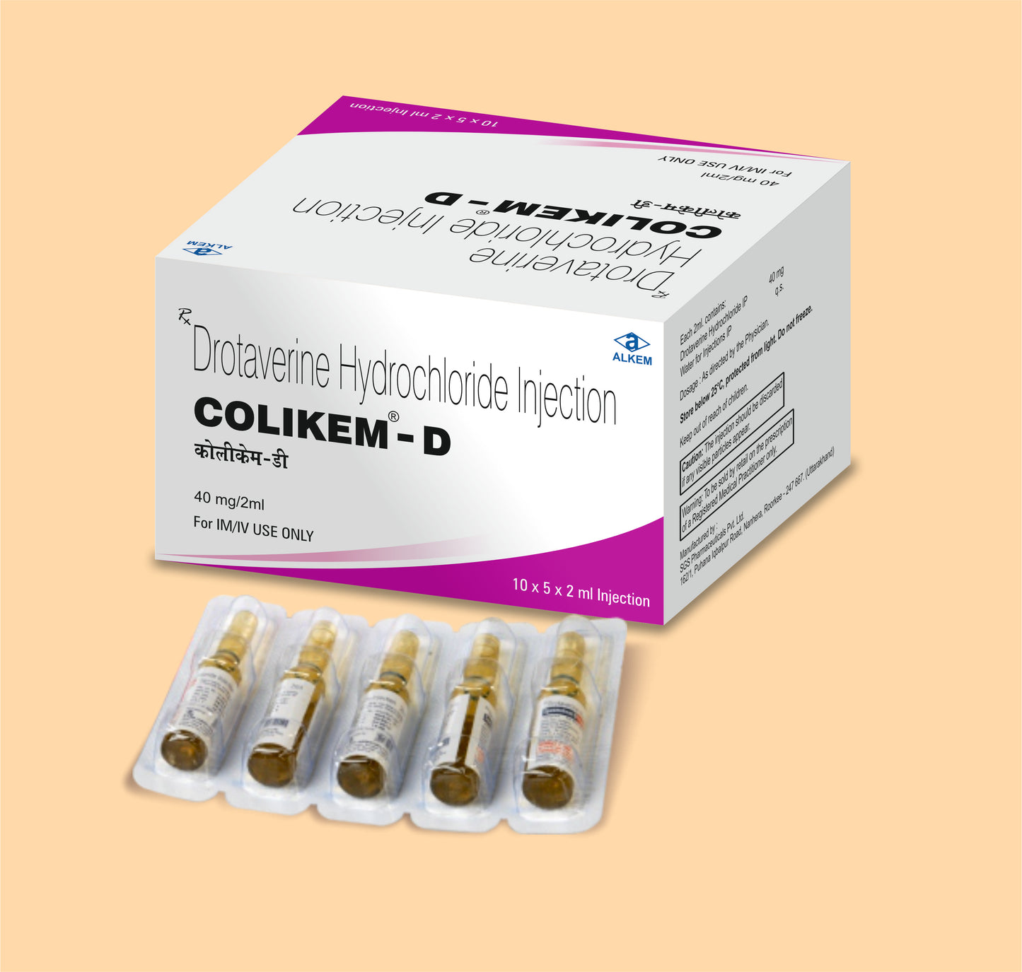 COLIKEM-D INJECTION (2ML) AMPOULES (2ml Drotaverine Hydrochloride 40 mg by Alkem