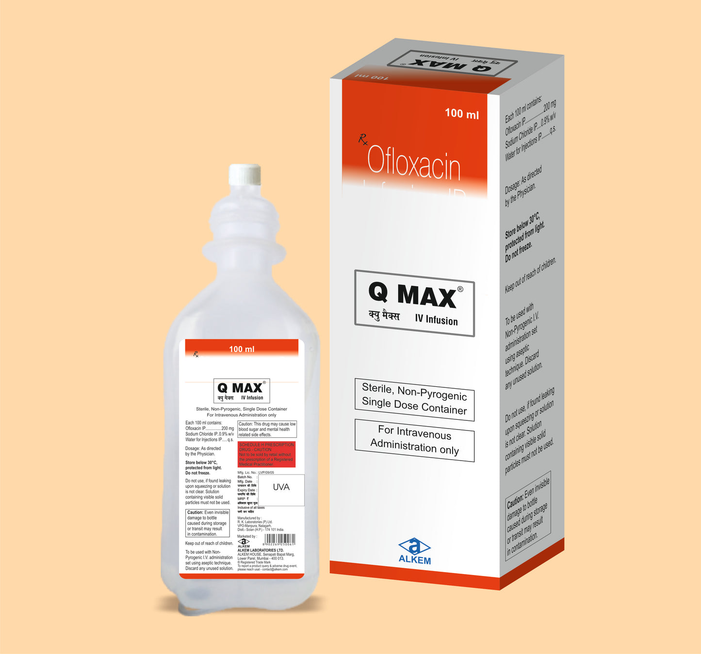 Qmax Iv Injection (100Ml) 100 mlOfloxacin 200 Mg / 100 Ml by Alkem