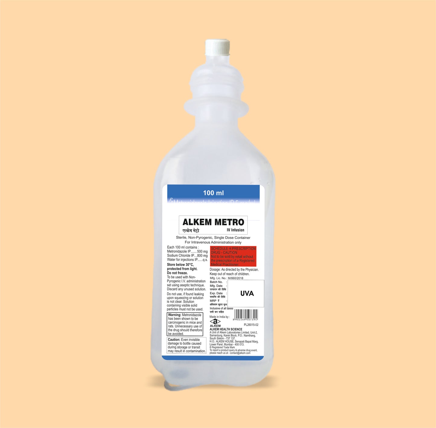ALKEM METRO IV INFUSION (100ML) (100ml Metronidazole 100 mg + Sodium Chloride 900 mg by Alkem