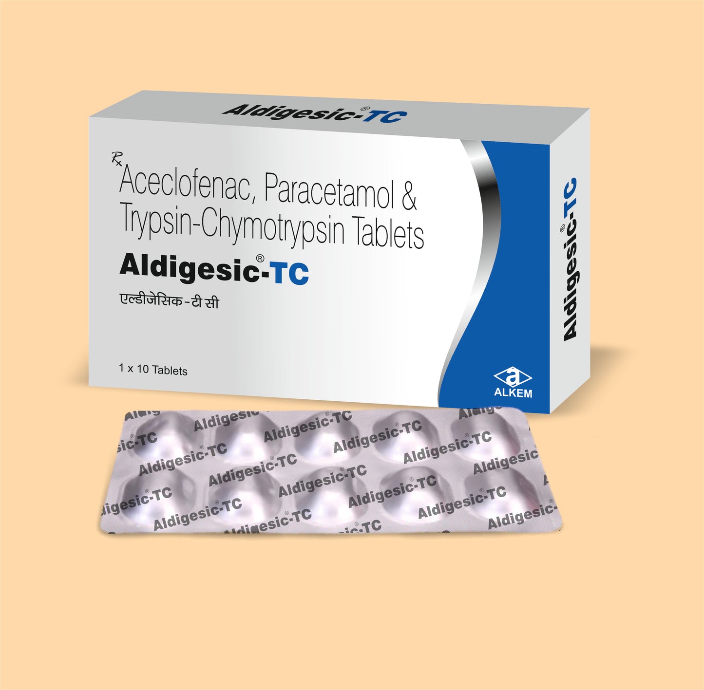 ALDIGESIC TC TABLETS (10'S) (10'S Aceclofenac 100 mg + Paracetamol 325 mg + Trypsin Chymotrypsin 50000 AU by Alkem