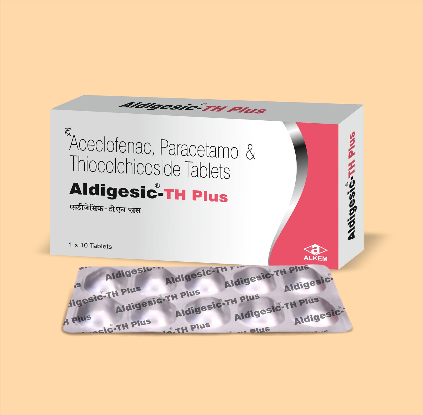 ALDIGESIC TH PLUS TABLETS (10'S) (Aceclofenac 100 mg + Paracetamol 325 mg + Thiocolchicoside 4 mg) by Alkem