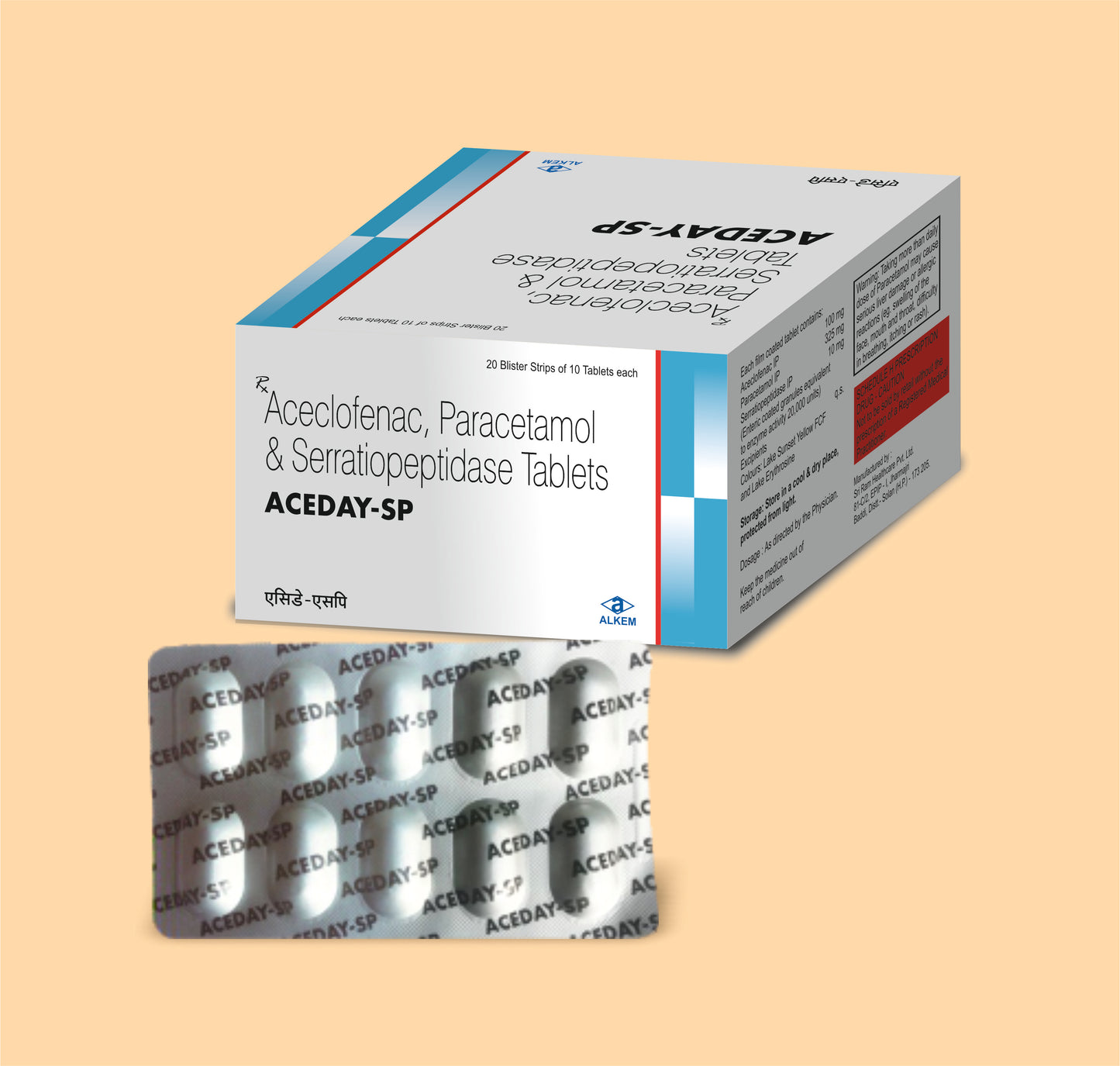 ACEDAY-SP TABLETS (10'S) (10'S Aceclofenac 100 mg + Paracetamol 325 mg + Serratiopeptidase 10 mg by Alkem