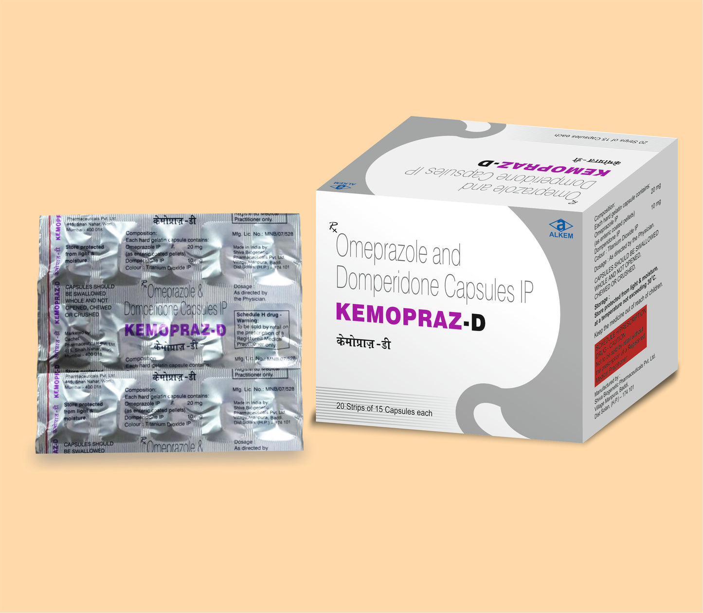 KEMOPRAZ - D CAPSULES (15'S) (15's Omeprazole 20 mg + Domperidone 10 mg by Alkem