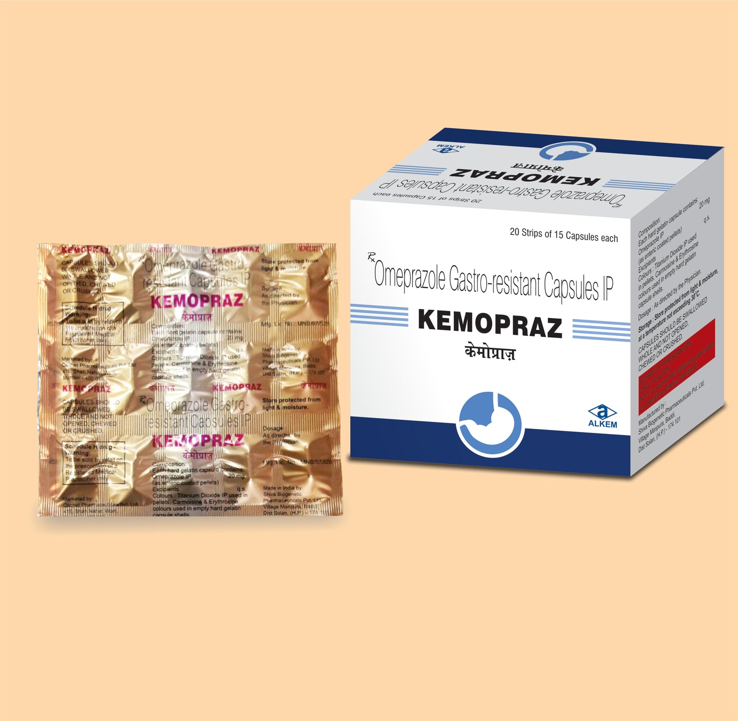 KEMOPRAZ CAPSULES (Omeprazole 20 mg) by Alkem