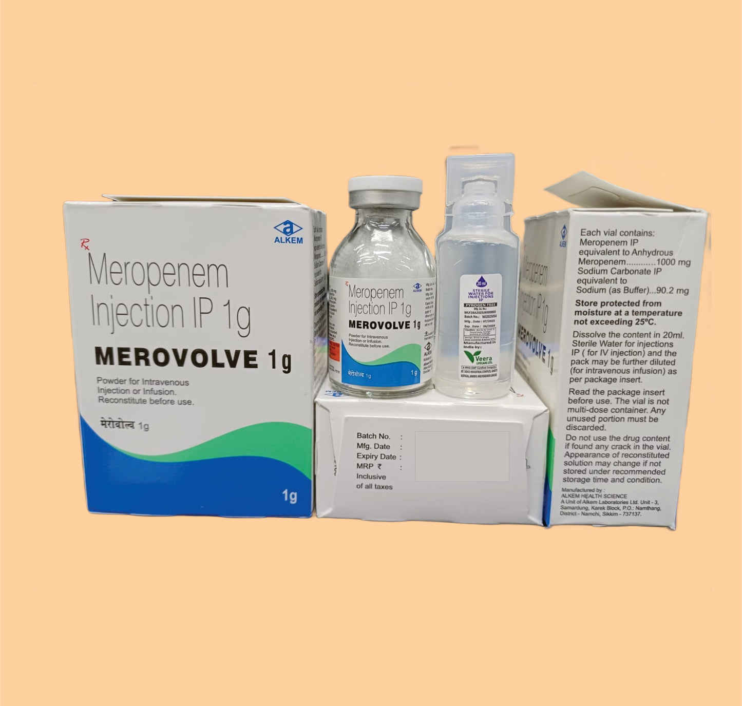 MEROVOLVE 1G INJECTION (VIAL) (20ml Meropenem 1 g + Sodium Carbonate 90.2 mg by Alkem