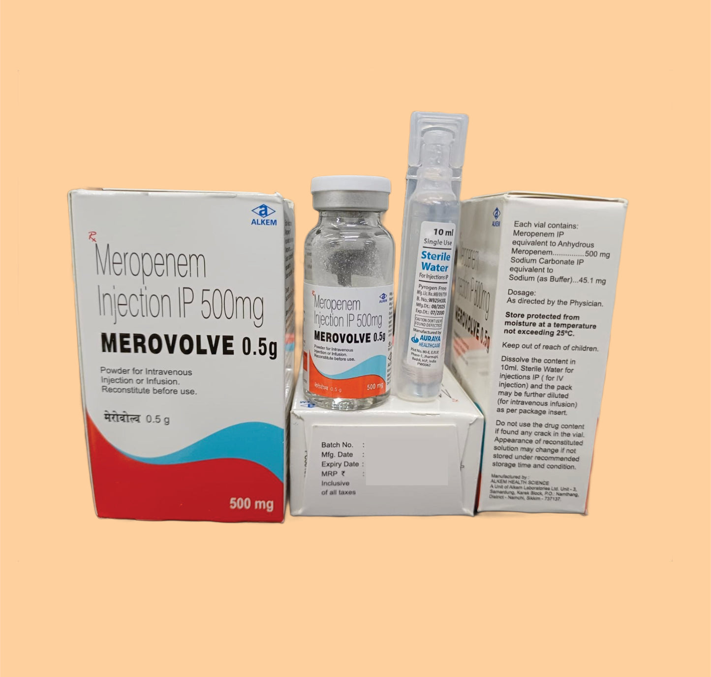 MEROVOLVE 0.5G INJECTION (VIAL) (10ml Meropenem 500 mg + Sodium Carbonate 45.1 mg by Alkem