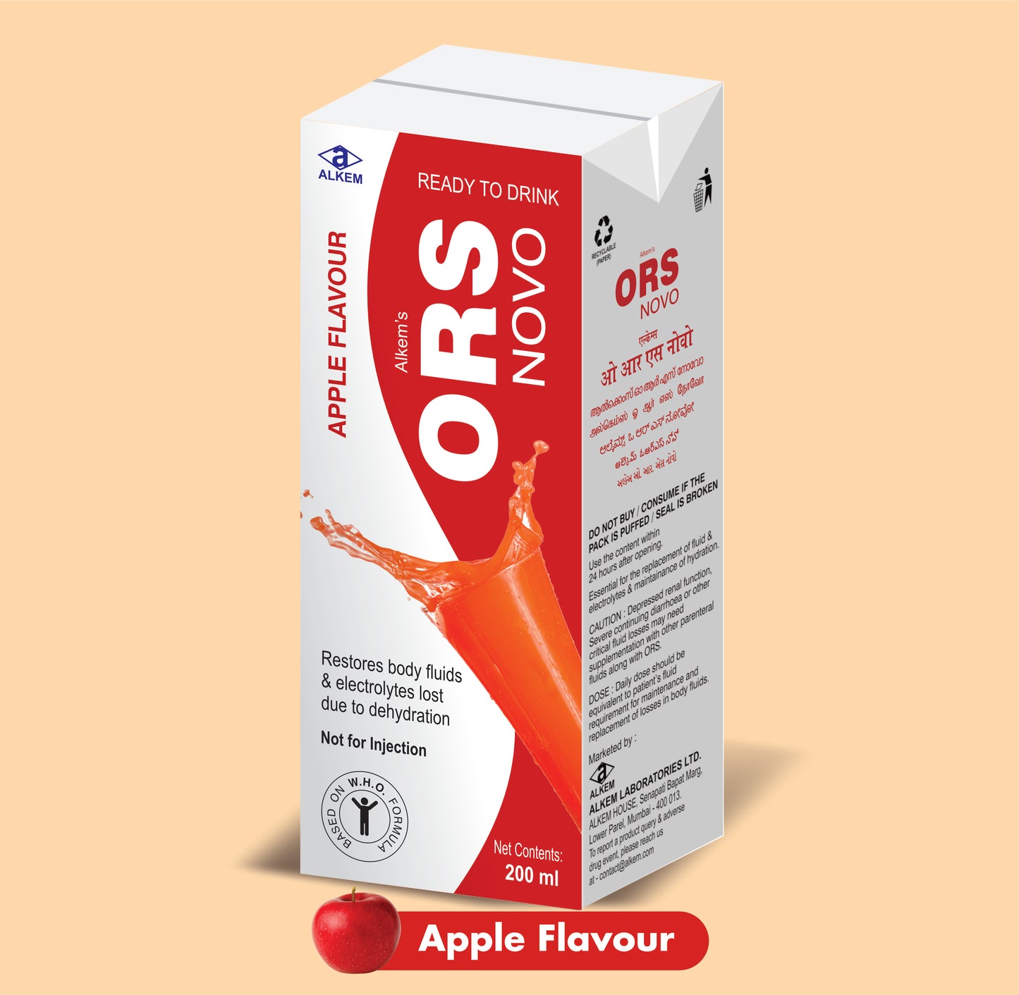 ALKEM'S ORS NOVO APPLE FLAVOUR (200 ML) (200 ML ORS Liquid by Alkem