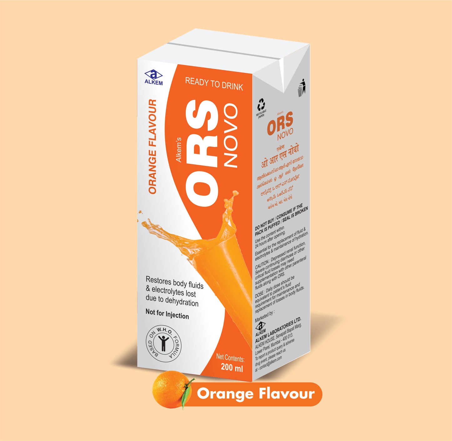 ALKEM'S ORS NOVO ORANGE FLAVOUR (200 ML) (200 ML ORS Liquid by Alkem