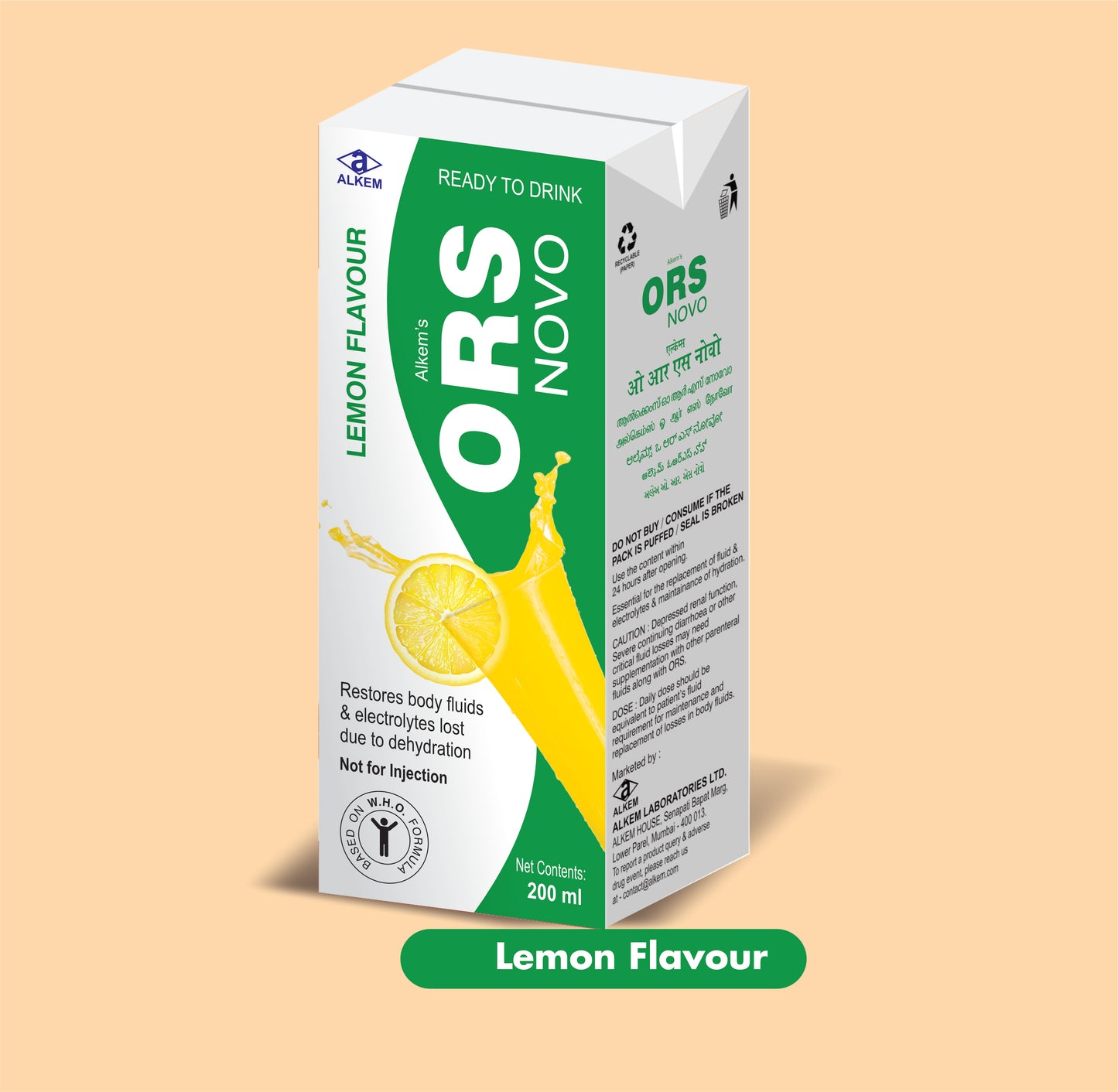 ALKEM'S ORS NOVO LEMON FLAVOUR (200 ML) (200 ML ORS Liquid by Alkem