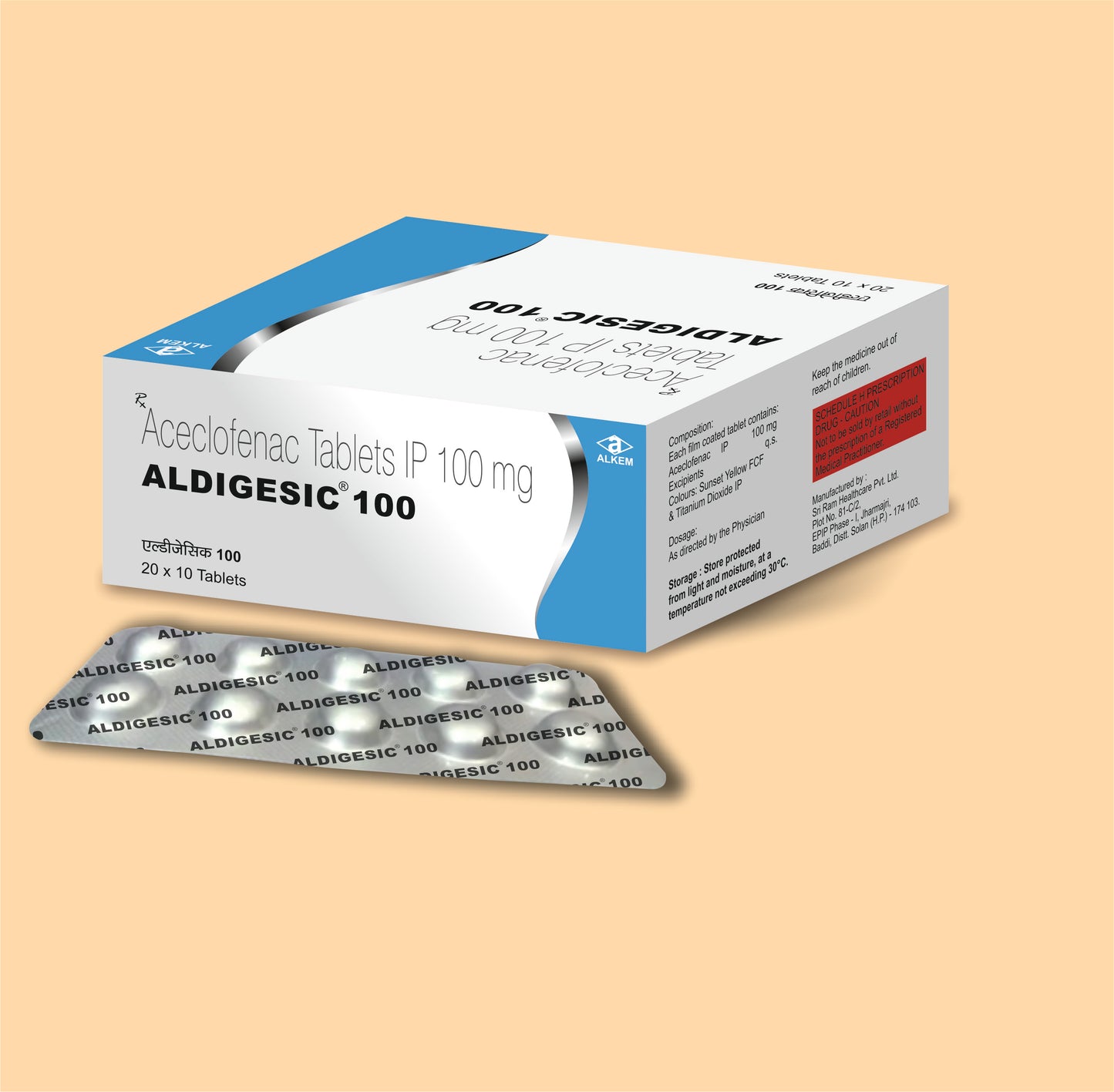 ALDIGESIC 100 Tab (10s Aceclofenac 100 mg by Alkem