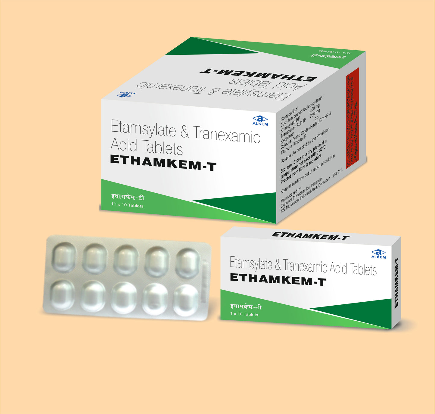 Ethamkem T Tablets (10's) (10's Etamsylate 250 mg + Tranexamic Acid 250 mg by Alkem