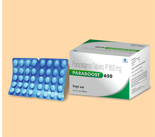 Paraboost-650Mg Tablts
(20’S) (Oval) 20'SParacetamol 650 Mg by Alkem