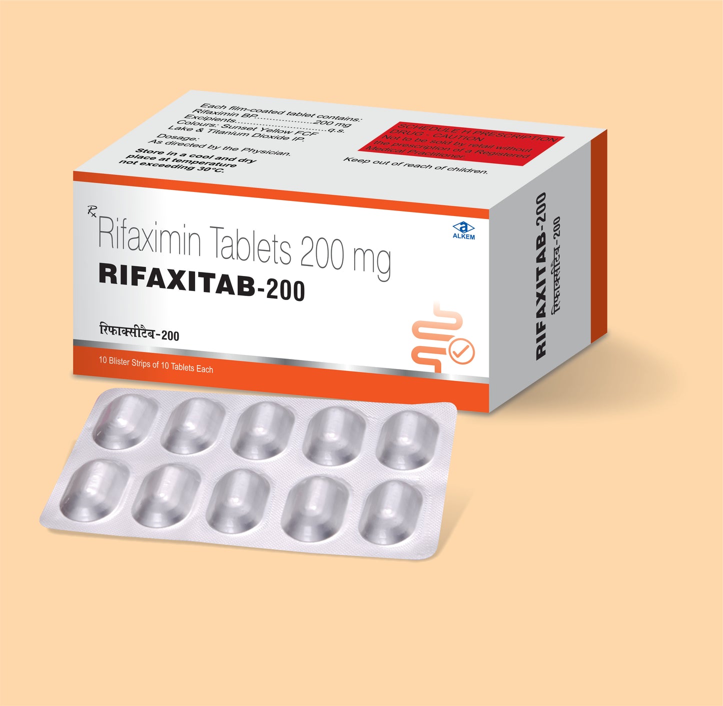 RIFAXITAB - 200 Tablets (10's) (Rifaximin 200 mg) by Alkem
