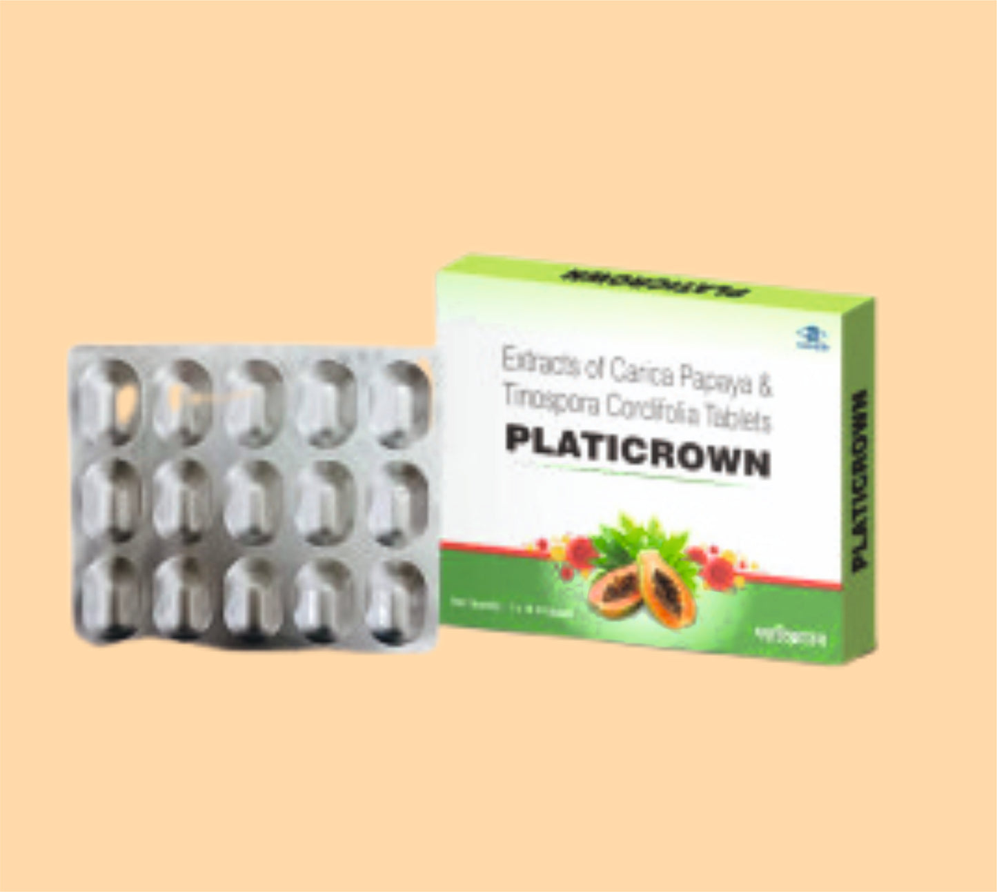 PLATICROWN TAB (15s Erandakarkati (Carica Papaya) leaf 825 mg + Guduchi (Tinospora Cordifolia) Stem 150 mg by Alkem