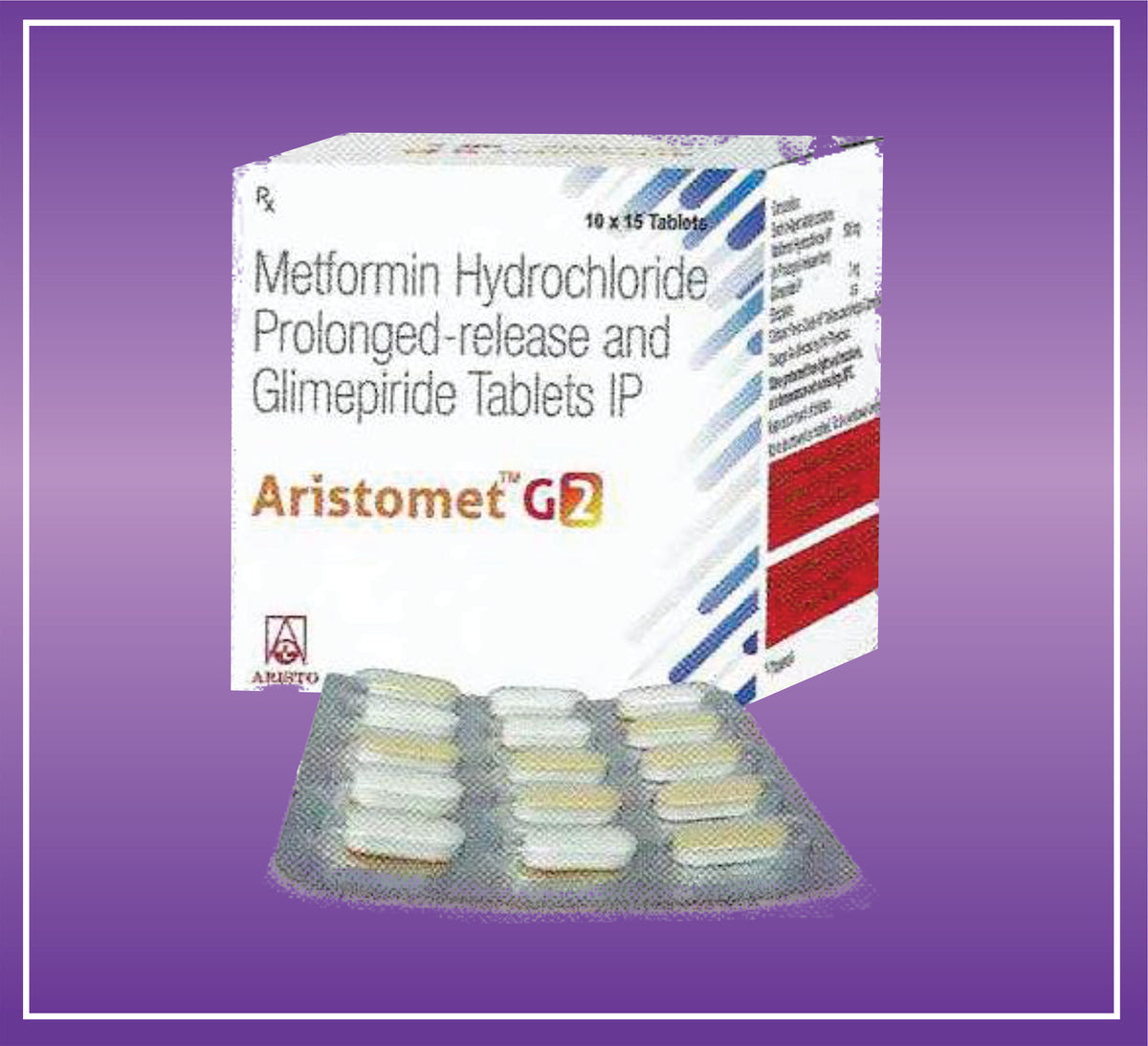 Aristomet G2 Tab (10x15) Glimepiride 2 mg, Metformin 500 mg PR Tab by Aristo