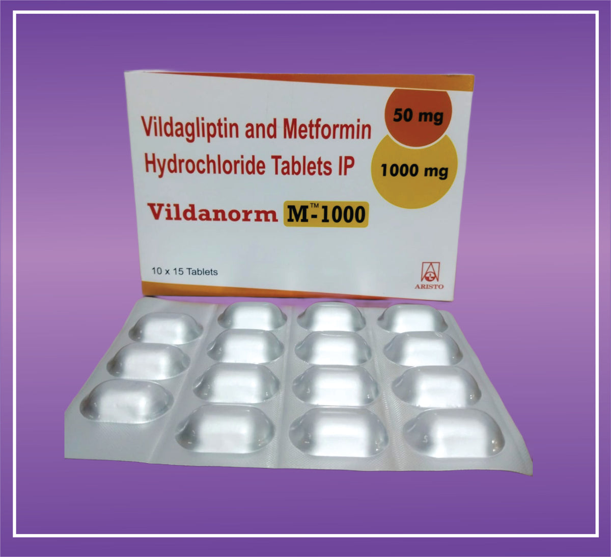 Vildanorm-M 1000 Tab (10x15) Vildagliptin 50 mg, Metformin 1000 mg Tab by Aristo