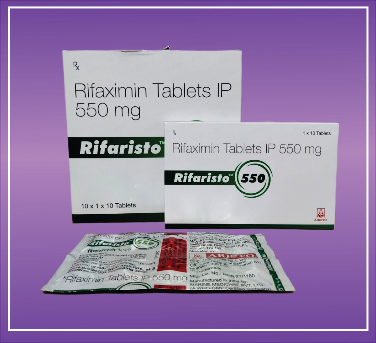 Rifaristo 550 Tab (10x1x10) Rifaximin 550 mg Tab by Aristo