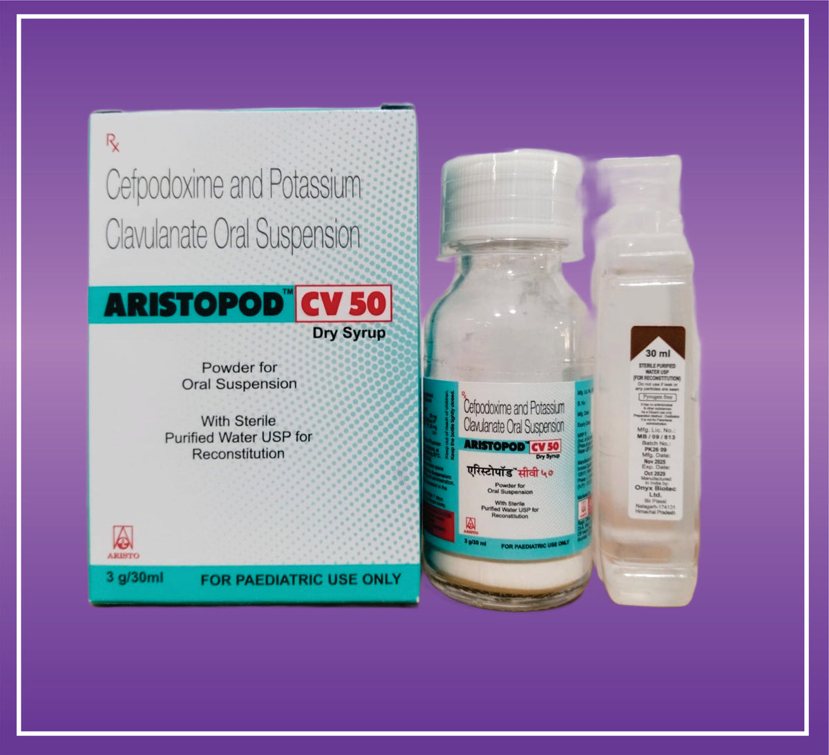 Aristopod CV 50 DS (30ml +SWFI) Cefpodoxime 50 mg, Clavulanic Acid 31.25 mg Dry Syr by Aristo