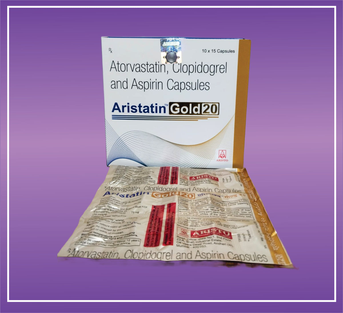 Aristatin Gold 20mg (10x15) Atorvastatin 20 mg, Clopidogrel 75 mg, Aspirin 75 mg Tab by Aristo