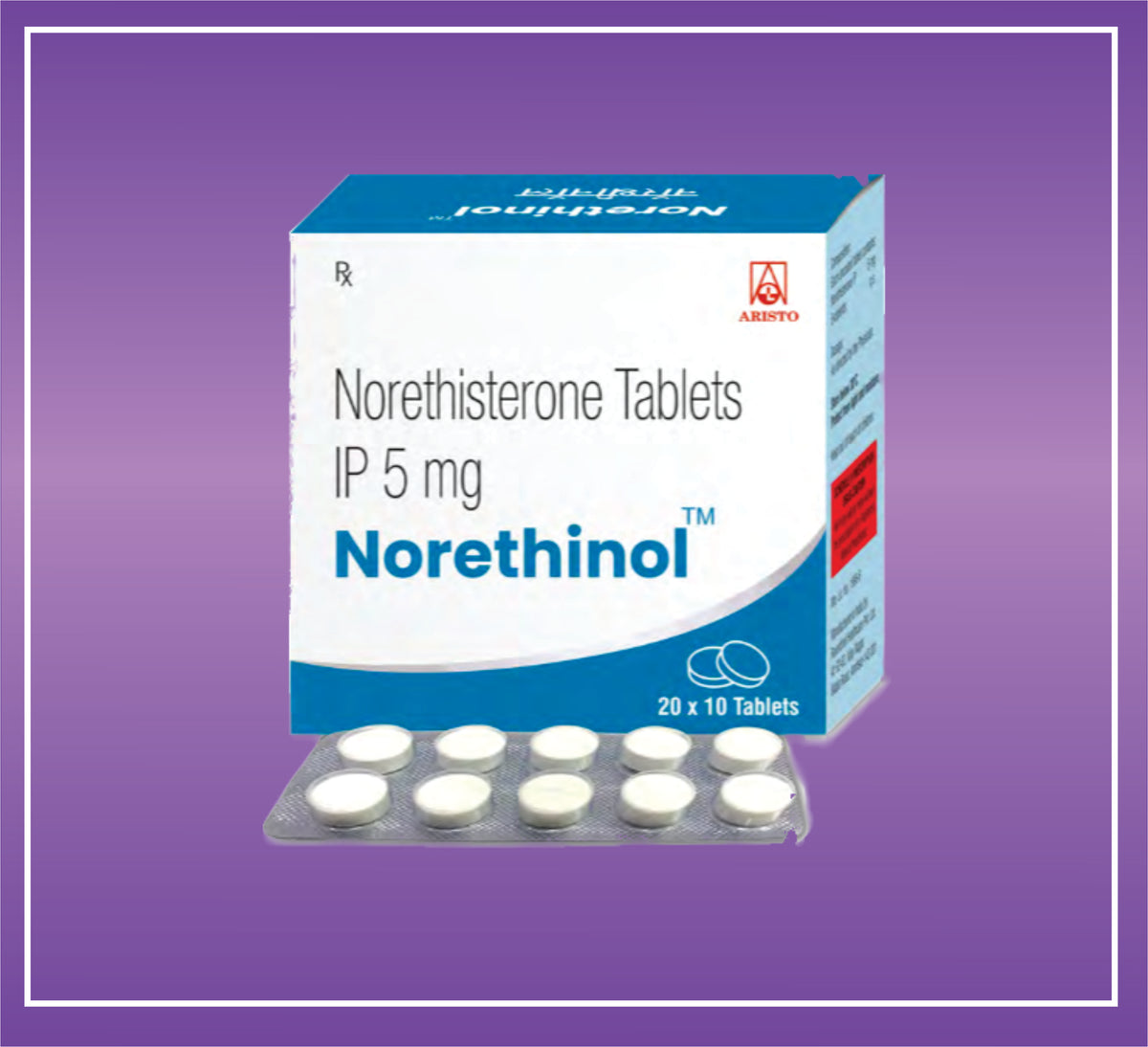 Norethinol Tab (20x10) Norethisterone 5 mg Tab by Aristo