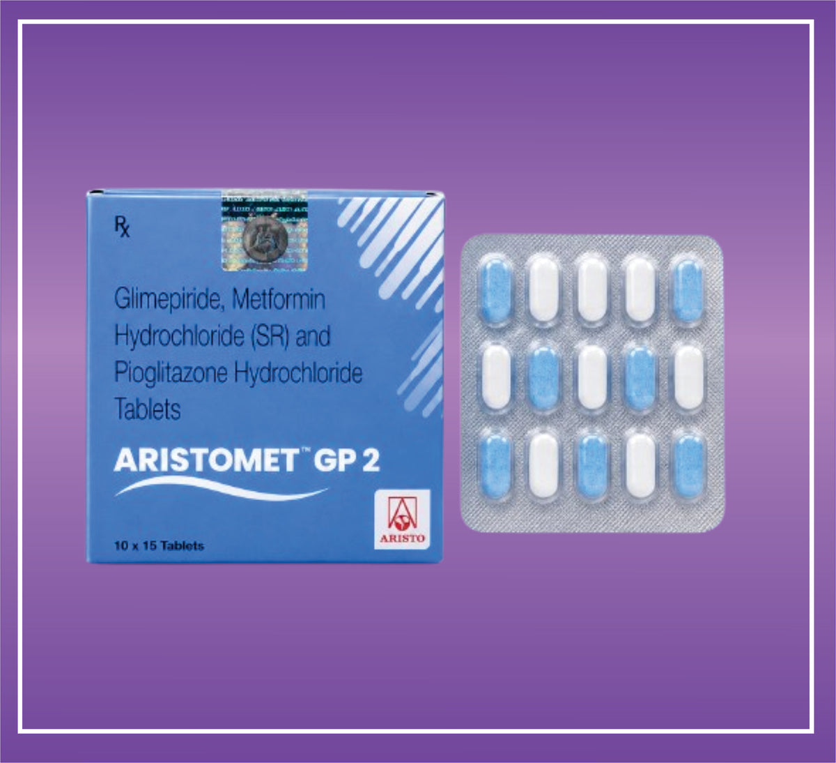 Aristomet GP2 Tab (10x15) Glimepride 2mg + Metformin 500mg SR + Pioglitazone Hydrochloride 15mg by Aristo