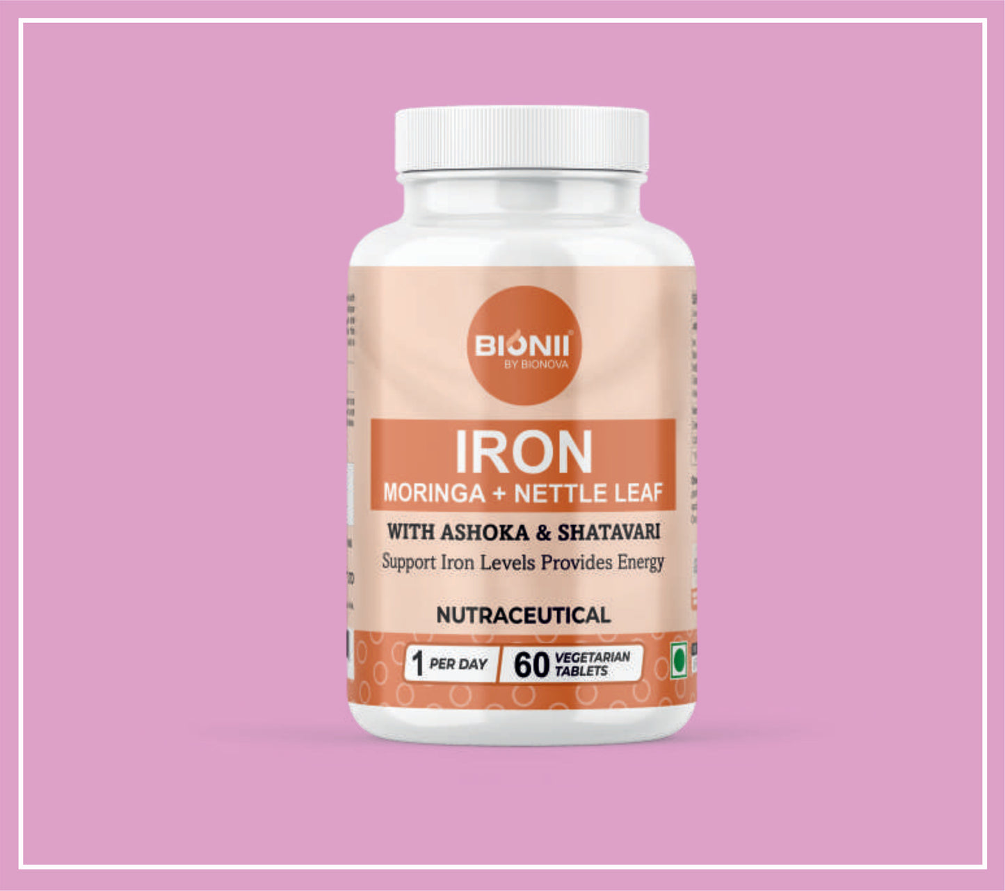 IRON TABS 60's (Iron 17mg, Moringa-50 mg, Nettle Leaf-50 mg, Saraca Indica Extract-50 mg, Asparagus Racemosus Extract-50 mg) by Bionova